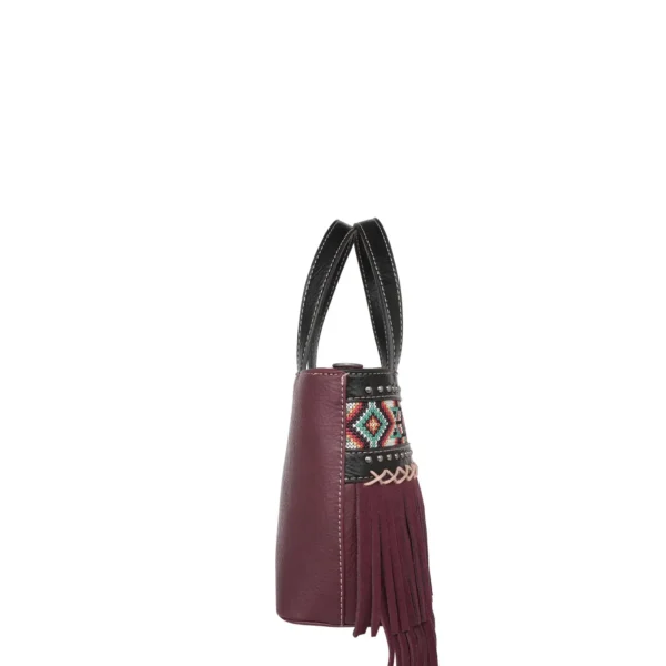 Montana West Embroidered Aztec Fringe Collection Burgundy Tote Bag - Image 3