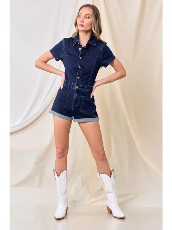 Wisteria Lane Boho Dark Denim Romper - Image 4