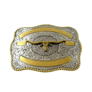 Crumrine Western Belt Buckle Longhorn Gold Silver