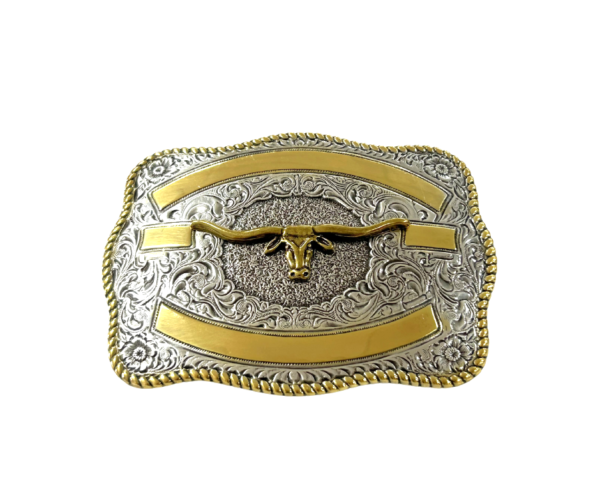 Crumrine Western Belt Buckle Longhorn Gold Silver