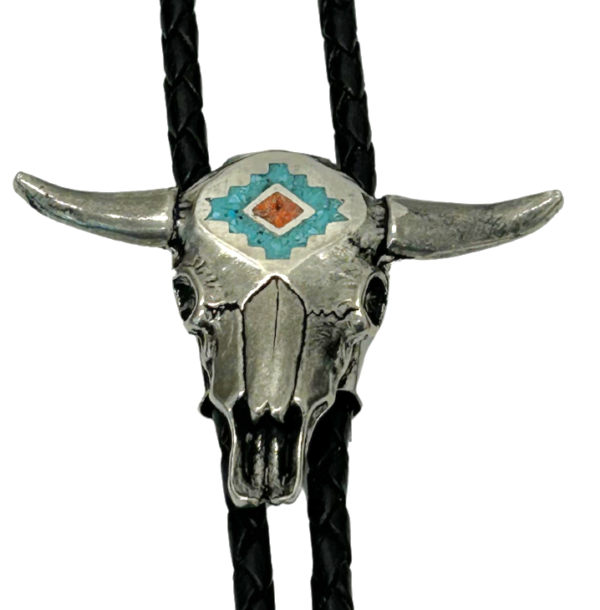 Brigalow Steerhead Bolo Tie with Turquoise Inlay