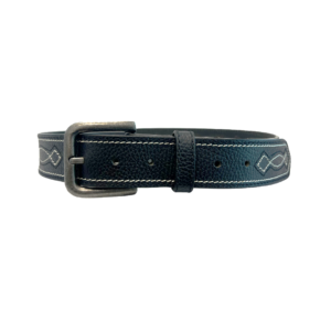 PBR Statesman Genuine Leather Buffalo Decor Stitched Belt Black