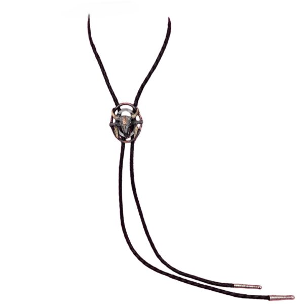 Brigalow Steer Head Rope & Feathers Bolo Tie Gold & Silver - Image 3