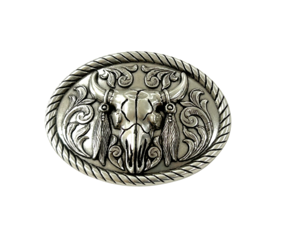 Nocona Men’s Steer Skull Feathers Buckle