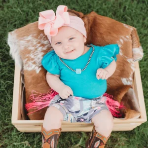 Shea Baby Ruffle Sleeve Turquoise Onesie