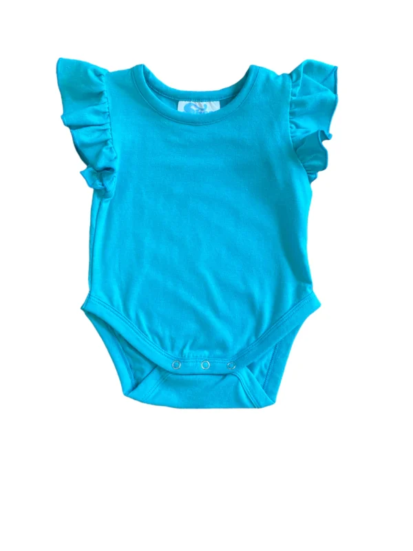 Shea Baby Ruffle Sleeve Turquoise Onesie