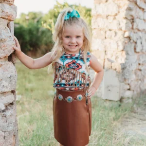 Shea Baby Aztec Suede Fringe Girls Top