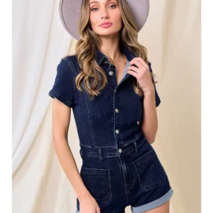 Wisteria Lane Boho Dark Denim Romper