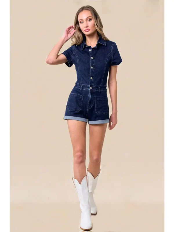 Wisteria Lane Boho Dark Denim Romper - Image 5