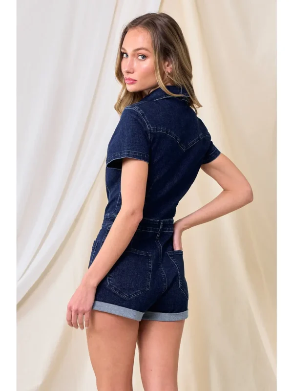 Wisteria Lane Boho Dark Denim Romper - Image 6