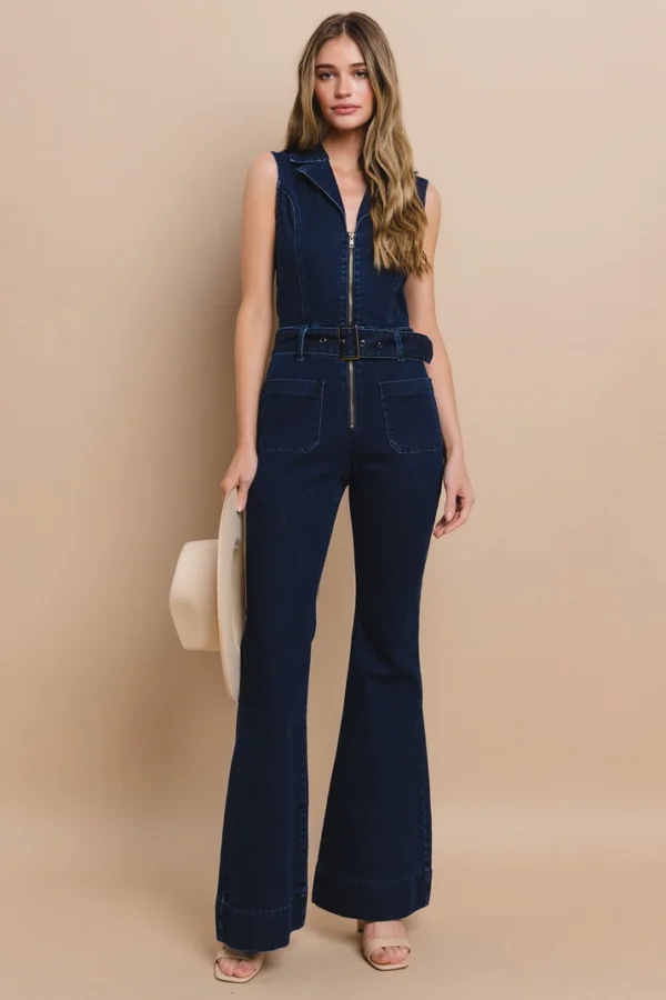 Wisteria Lane Sleeveless Long Denim Jumpsuit