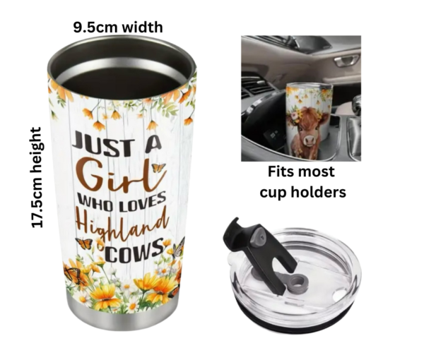 Highland Girl Loves Cow Tumbler Stainless Steel Insulated  Travel Mug - Image 4