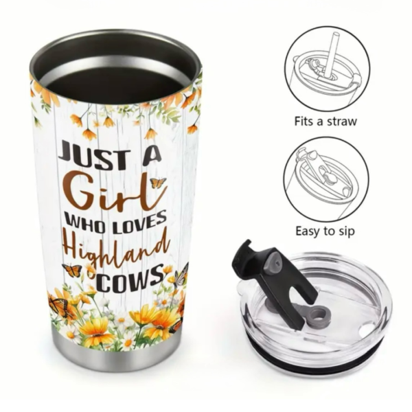 Highland Girl Loves Cow Tumbler Stainless Steel Insulated  Travel Mug - Image 3