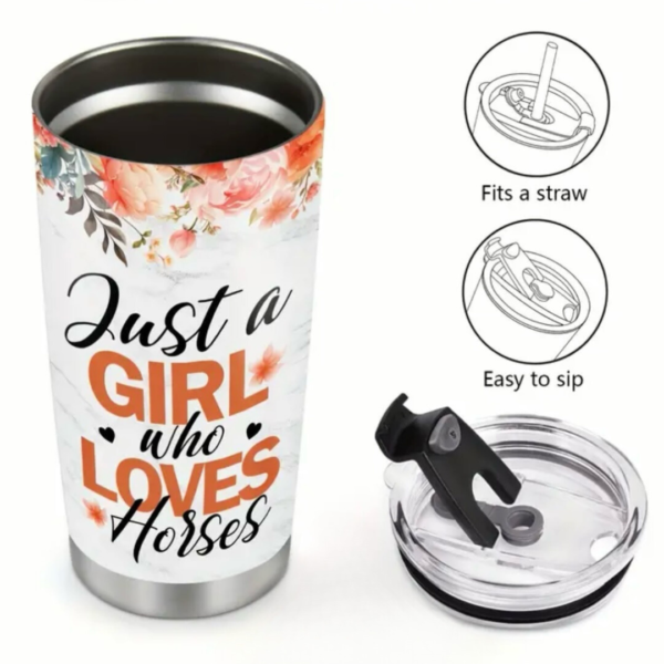 Just A Girl Who Loves Horses Tumbler Stainless Steel Insulated  Travel Mug - Image 3