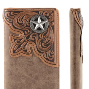 Montana West Embossed Lone Star Concho Men’s Bifold Long Pu Leather Wallet