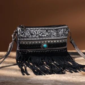 Montana West Fringe Collection Clutch Crossbody Black