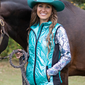 Cowgirl Tuff Vest Turquoise With Black Embroidery Logos