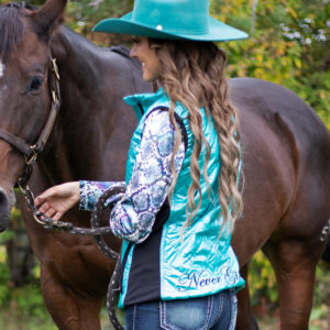 Cowgirl Tuff Vest Turquoise With Black Embroidery Logos