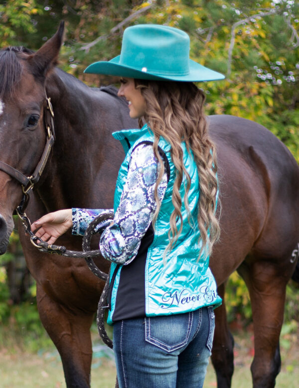 Cowgirl Tuff Vest Turquoise With Black Embroidery Logos