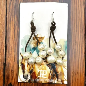 TPP – Leather Tear Drop and Potato Pearl Silver Earrings