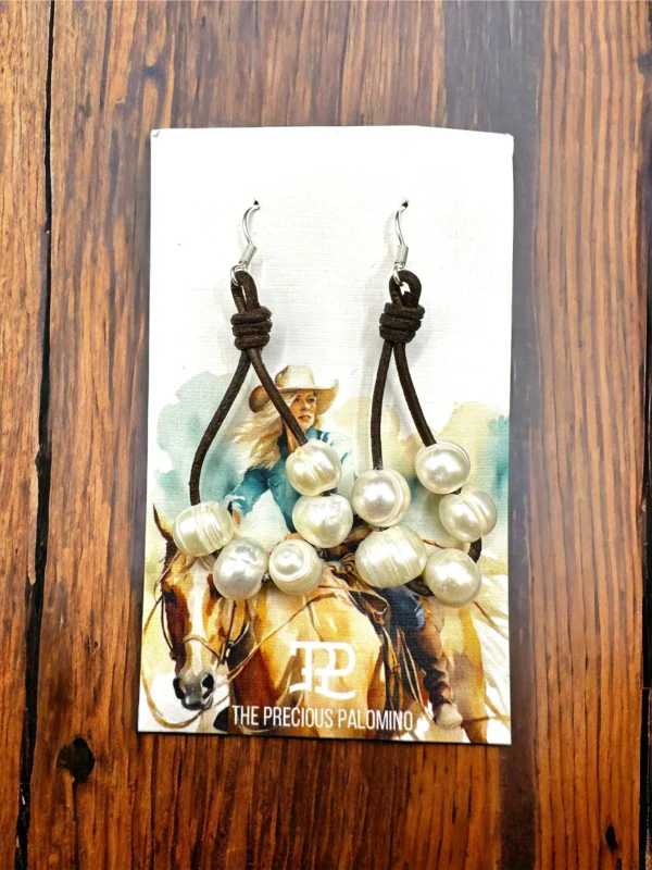 TPP – Leather Tear Drop and Potato Pearl Silver Earrings