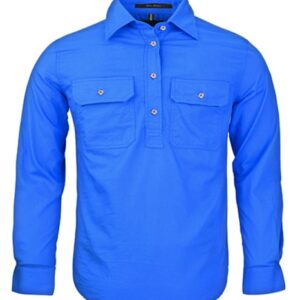 Pilbara Kids Closed Front Long Sleeve Shirt Cobalt Blue