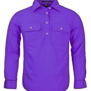 Pilbara Kids Closed Front Long Sleeve Shirt Purple