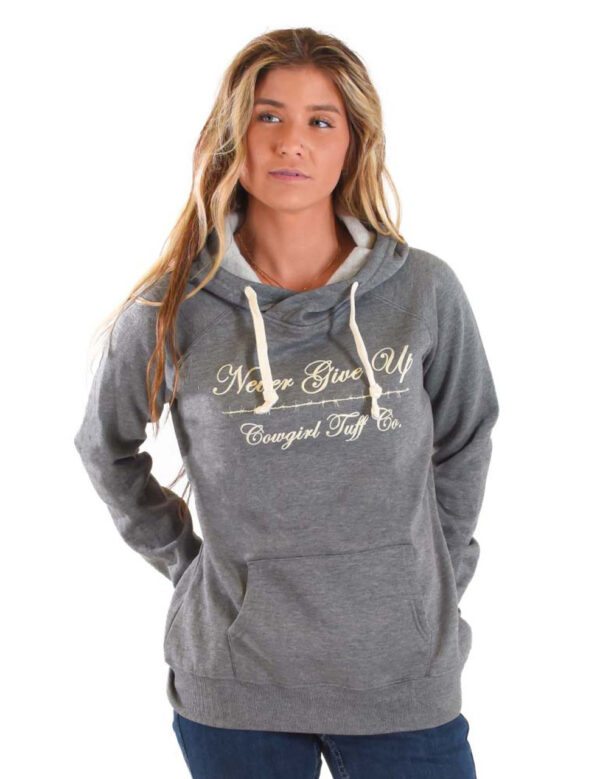 Cowgirl Tuff Barbed Wire Never Give Up Hooded Jumper