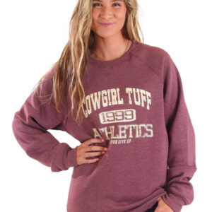 Cowgirl Tuff Athletic Print Crew Neck Jumper Wine