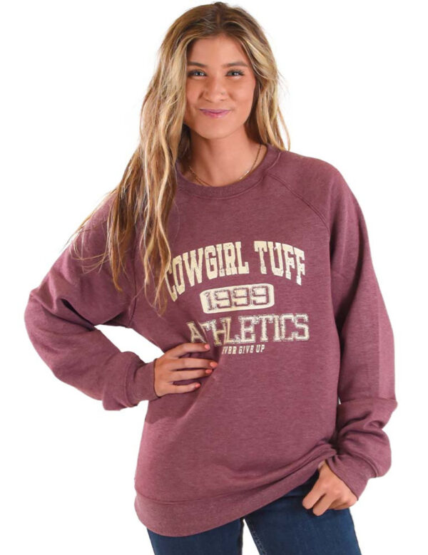 Cowgirl Tuff Athletic Print Crew Neck Jumper Wine