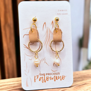 TPP – Leather with Hammered Ring and Pearl Pendant Earrings