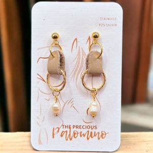 TPP – Leather with Hammered Ring and Pearl Pendant Earrings