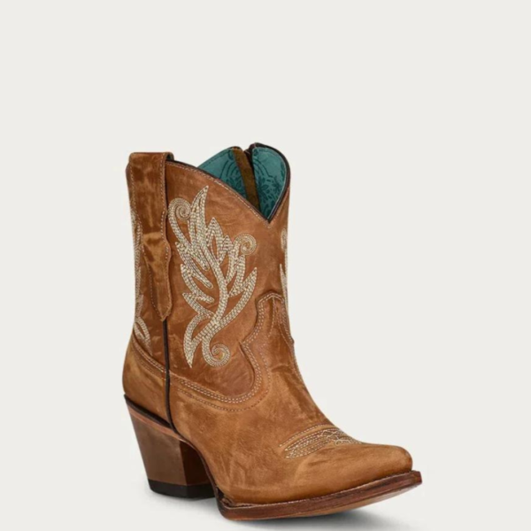 Corral Embroidery Tan Snip Toe Ankle Boot