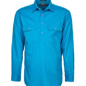 Pilbara Mens Closed Front Long Sleeve Shirt Azure