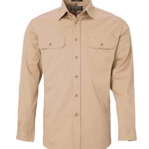 Pilbara Mens Open Front Long Sleeve Shirt Clay