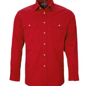 Pilbara Mens Open Front Long Sleeve Shirt Red