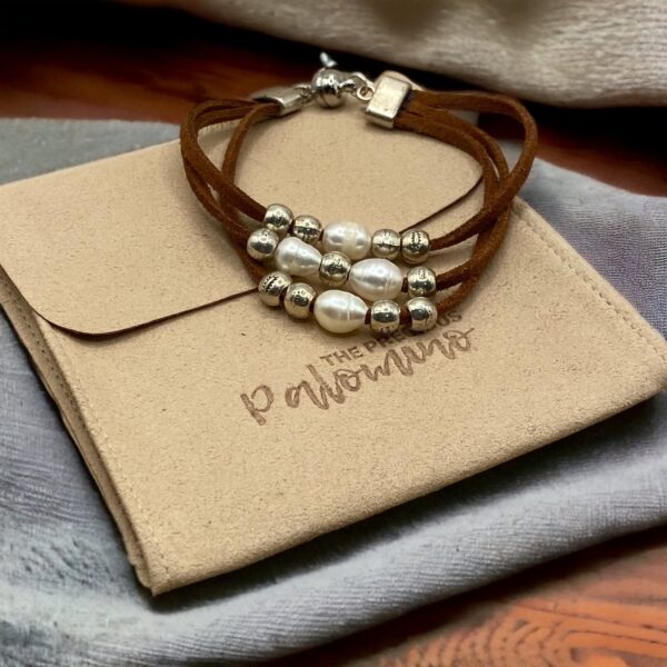 TPP - Bracelet - Three Strand Suede with Pearls and Silver Beads