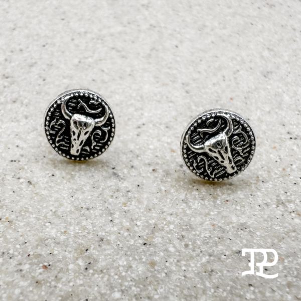 TPP – Bull skull and Filagree Stud Silver Earrings