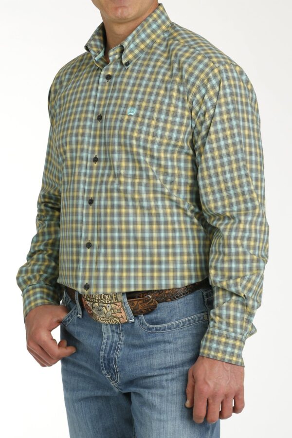 Cinch Men’s Plaid Button Down Western Shirt Turquoise/ Charcoal/ Gold