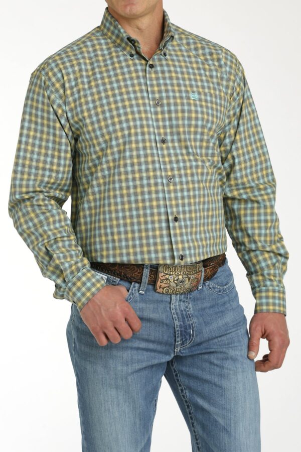 Cinch Men’s Plaid Button Down Western Shirt Turquoise/ Charcoal/ Gold