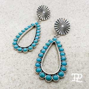 TPP – Faux Turquoise Large Teardrops with Starburst Concho Stud Earrings