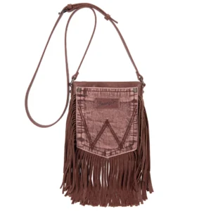 Wrangler Leather Fringe Jean Denim Pocket Crossbody – Light Coffee