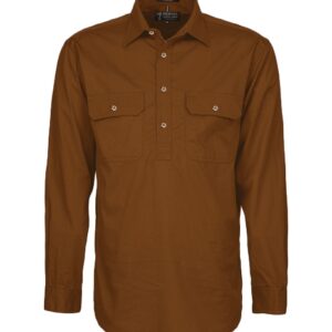 Pilbara Mens Closed Front Long Sleeve Shirt Terracotta