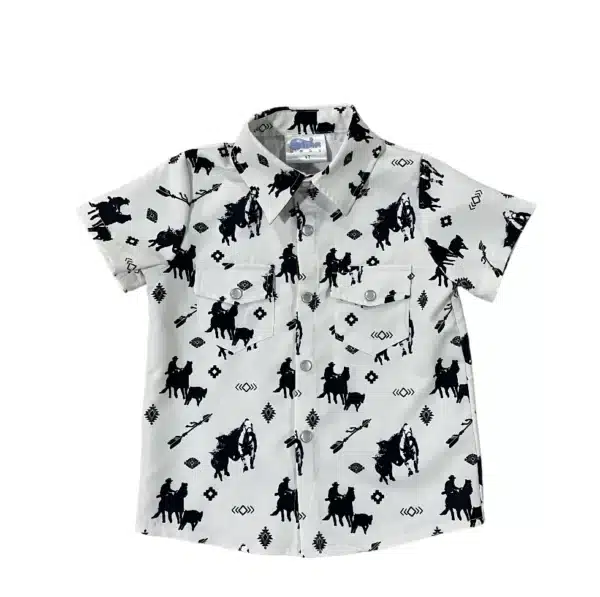 Shea Baby Timey Pearl Snap Boys Short Sleeve Shirt White - Image 2