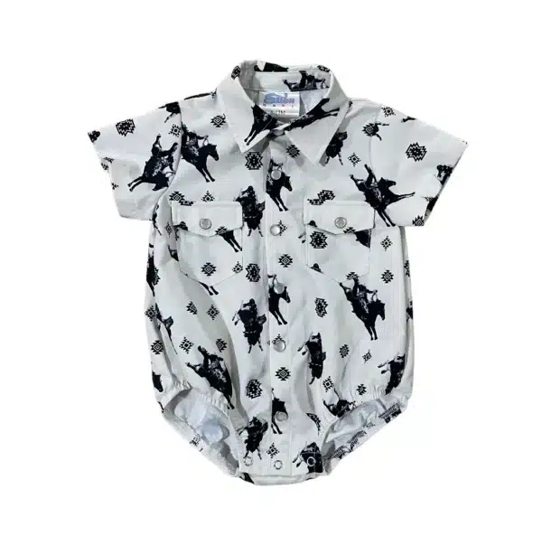 Shea Baby Timey Pearl Snap Short Sleeve Baby Boy Onesie White - Image 2