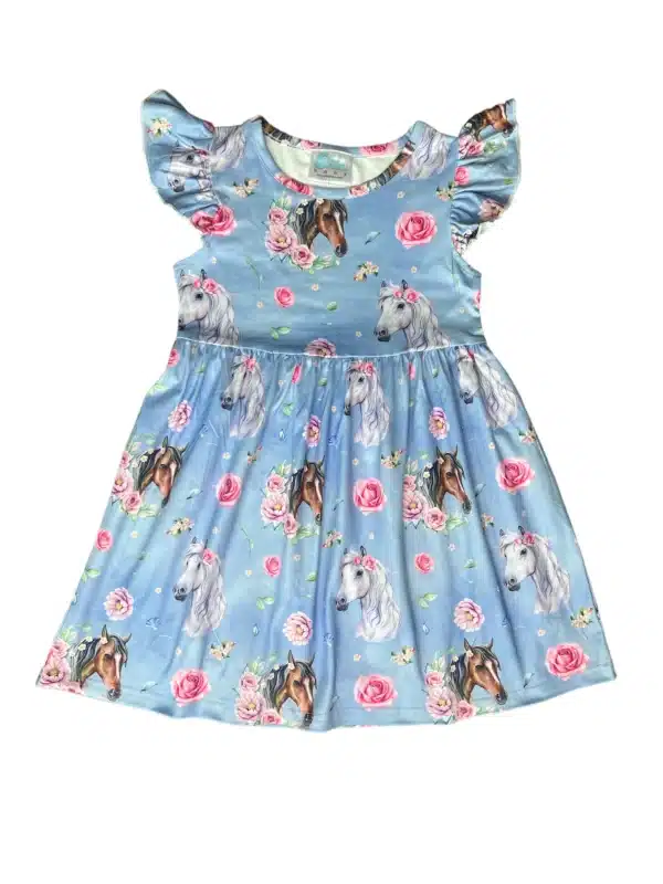 Shea Baby Blue Horse Floral Infant Dress - Image 2