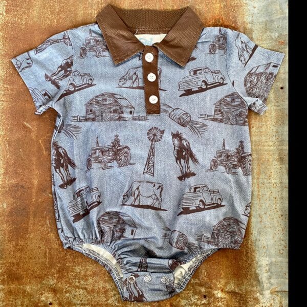 Shea Baby Farm Print Polo Baby Onesie - Image 2