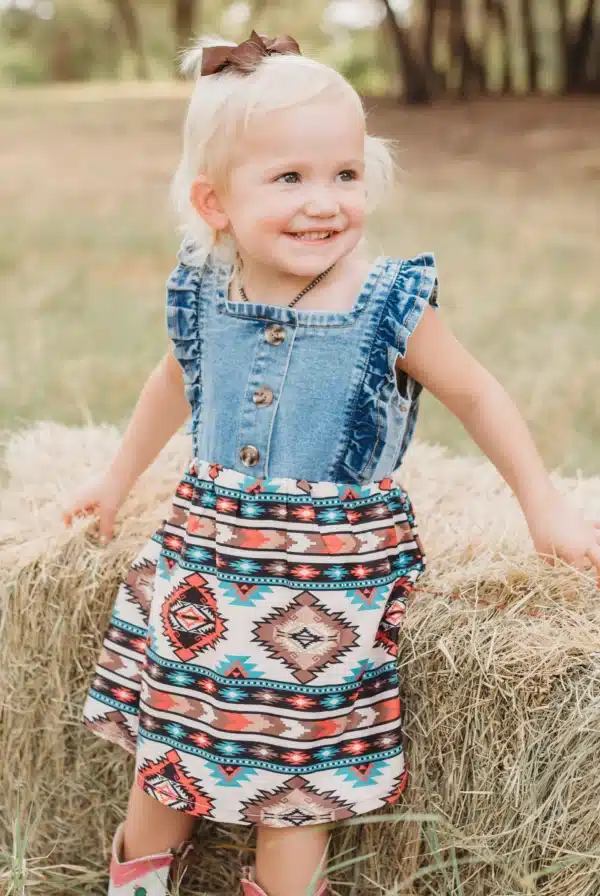 Shea Baby Denim & Aztec Infant Dress