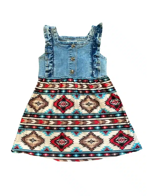 Shea Baby Denim & Aztec Girls Dress