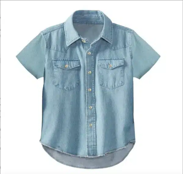 Shea Baby Light Denim Pearl Snap Boys Short Sleeve Shirt